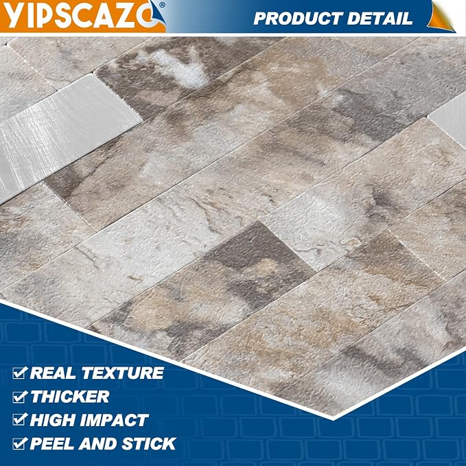 10 - Sheet Peel and Stick Backsplash Wall Tile, PVC Kitchen Backsplash, Stick on Tiles for Backsplash Kitchen (12'' X 12'', Perisa with Metal)
