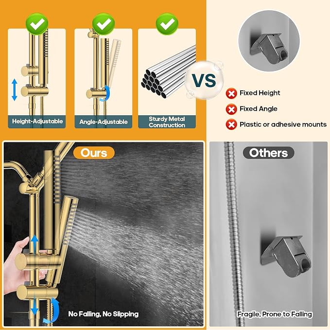 Filtered Shower Head with Handheld Spray Combo High Pressure Rain Shower Head Dual Shower Head with Filters - Removes Chlorine Height Adjustable & Built-in Power Wash (Gold)