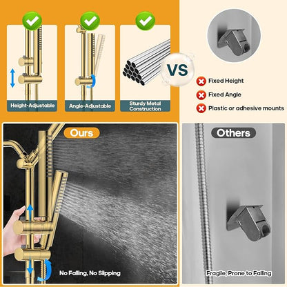 Filtered Shower Head with Handheld Spray Combo High Pressure Rain Shower Head Dual Shower Head with Filters - Removes Chlorine Height Adjustable & Built-in Power Wash (Gold)