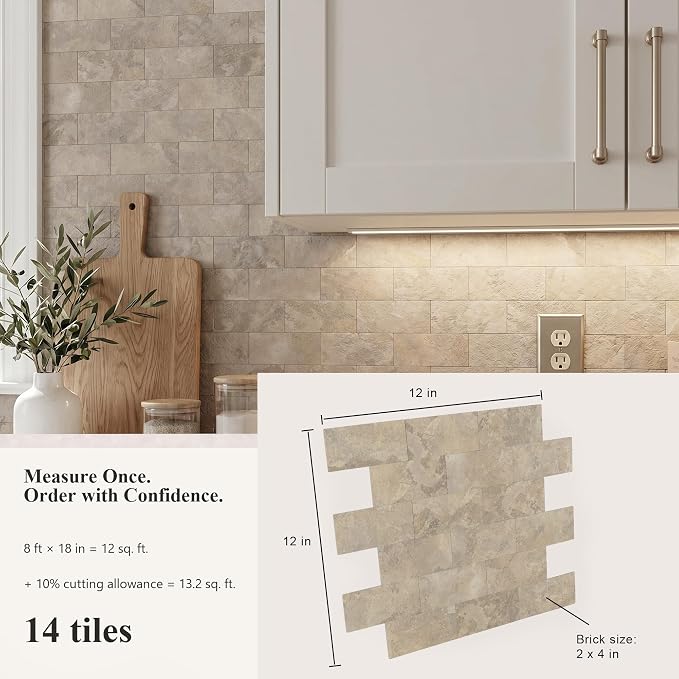 2026 New Upgrade Peel and Stick Backsplash Tile, Peel and Stick 11.34" X 11.57" Wall Tile for Kitchen, Bathroom, Fireplace, Laundry (Beige Ecru, 10 Packs)