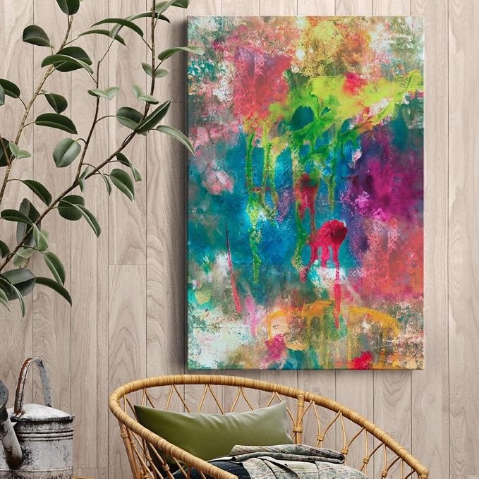 Renditions Gallery Canvas Abstract Wall Art Decorations Paintings & Prints Colorful Paint Splash Modern Canvas Wall Hanging Artwork for Bedroom Living Room Office Kitchen - 12"x18" LT02