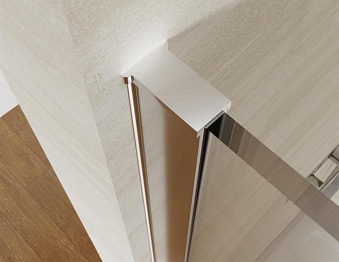 Shower Screen 34" x 74" Half Frameless Shower Wall Panel, Tempered Glass 3/8 inch, Easy to clean Coating, Fixed Glass Shower Door with Hardware (Chrome)