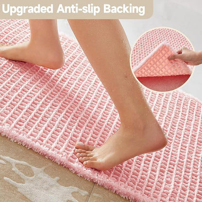 TYUU Waffle Bath Mat, Small Cute Bathroom Rug, 24x16 Light Peachy Pink | Super Absorbent Quick Dry Bath Rug, Non-Slip Backing, Soft Waffle Washable Farmhouse Bathroom Mats, Tub, Shower & Home Decor