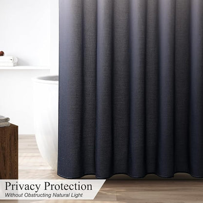 Navy Blue Linen Shower Curtain, Rustic Boho Farmhouse Style Bath Curtains for Bathroom, Cotton Blend Water Resistant Fabric Ombre Shower Curtain with Stainless Steel Hooks, 72 x 78 Inch