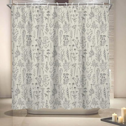 Coxila Vintage Floral Shower Curtain Long Wide Beige Flower Retro Farmhouse Rustic Cream Country Ivory Botanical Spring Boho Cute Plant Nature Bathroom 72 x 72 Inch Polyester Fabric 12 Pack Hooks