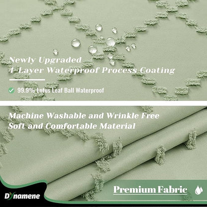 Stall Boho Shower Curtain Tufted Geometric 54"x78" Sage Green | 54 x 78 inch Long, Elegant Tassel, Lightweight Textured Fabric, Water Repellent, Washable, for Narrow Bathroom/Dorm 10 Hooks