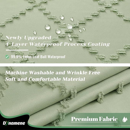Extra Long Boho Shower Curtain Tufted Geometric 72"x96" Sage Green | 96 Inch Tall, Elegant Tassel, Lightweight Textured Fabric, Water Repellent, Washable, Hotel Spa, for Bathroom/Dorm 12 Hooks