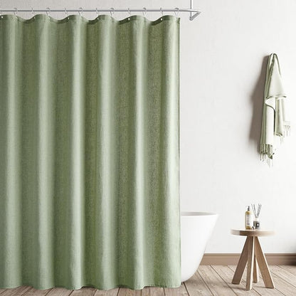 Extra Long Linen Shower Curtain, 72x84 Inch Long Neutral Fabric Country Cottage Spring Themed Bathroom Decor, Large Weighted Water Repellent Cloth Shower Curtains for Bathroom, Sage Green