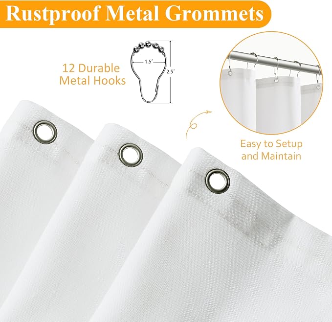 Stall Shower Curtain, 36 Inches Linen Cloth Textured Fabric Shower Curtain Set with Hooks, Narrow Hotel Luxury Elegant Ultra Thick Bath Curtains for Bathroom, W36 xH72, White
