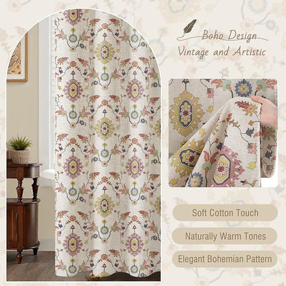 Boho Floral Shower Curtain, Vintage Cottage Core Shower Curtains for Bathroom, 72Wx72H Inch