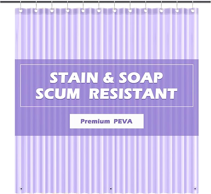 EHZNZIE Shower Curtain Liner Light Weight PEVA, Shower Liner 72x72 Inches, Waterproof, No Chemical Smell with 12 Rust Proof Metal Grommets for Bathroom Shower Curtain, Clear Purple