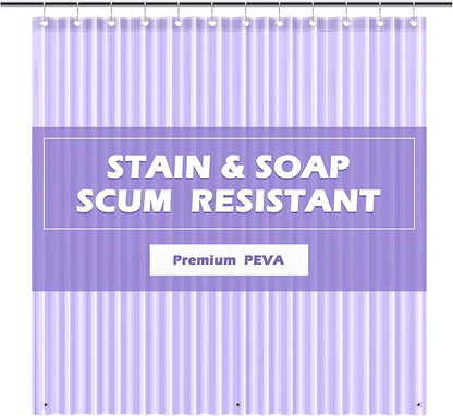 EHZNZIE Shower Curtain Liner Light Weight PEVA, Shower Liner 72x72 Inches, Waterproof, No Chemical Smell with 12 Rust Proof Metal Grommets for Bathroom Shower Curtain, Clear Purple