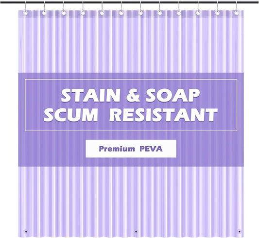 EHZNZIE Shower Curtain Liner Light Weight PEVA, Shower Liner 72x72 Inches, Waterproof, No Chemical Smell with 12 Rust Proof Metal Grommets for Bathroom Shower Curtain, Clear Purple