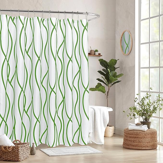 Fabric Modern Extra Long Shower Curtains for Bathroom-Sage and White | 72"W x 84"L Textured Faux Linen Luxury Hotel Quality Washable-Abstract Wavy Cloth Bath Curtain-Apartment Minimalist Decor