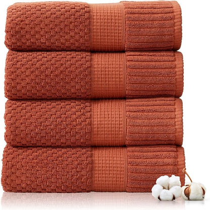 4 Pack 100% Cotton Bath Towels | Clay Towels | Oeko‑TEX Standard 100 | Soft & Absorbent, Quick‑Dry | Trinity Collection - Baked Clay