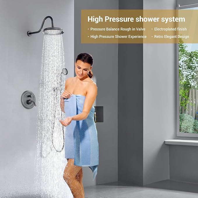 DASAN Rain Shower System Complete Antique Shower Faucet Sets, Bronze Shower Fixtures Combo with Pressure Balance Valve, 9’’ Rainfall Overhead Shower & Handheld, Color Oil Rubbed Bronze AT209W-ORB