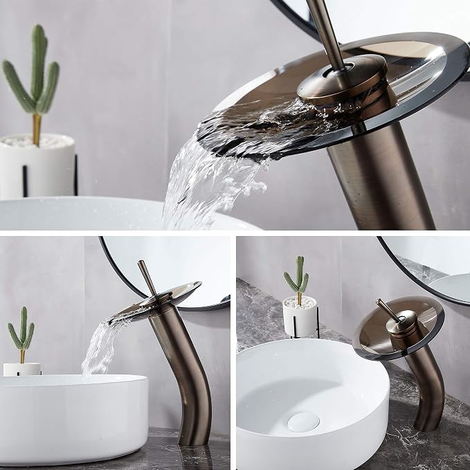 Waterfall Bathroom Faucet Glass Single Handle Solid Brass Basin Lavatory Vessel Sink Vanity Faucet, Tall, Oil Rubbed Bronze …