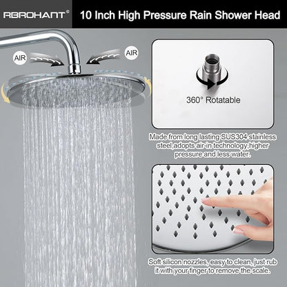 RBROHANT Exposed Shower System with Tub Spout, Polished Chrome Exposed Pipe Shower Faucet with 3 Functions Brass Shower Valve, Shower Height Adjustable, Wall Mounted