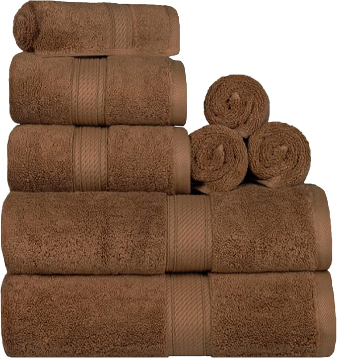 SUPERIOR Egyptian Cotton Ultra Plush & Absorbent, 8 Piece Set, Chocolate | Quick Dry, Soft Luxury Towel Set, Bath Essentials, Guest Bath, Spa, 2 Bath, 2 Hand, 4 Face Towels, Madeline Towels