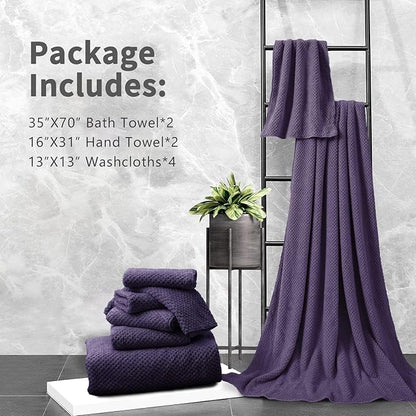 8 Piece Bathroom Towel Set |2 Oversized Large Bath Towels Sheet,2 Hand Towels and 4 Washcloths| 600GSM Ultra Soft Luxury Premium Towel Set Highly Absorbent Quick Dry Hotel Towel Collection,Purple Grey
