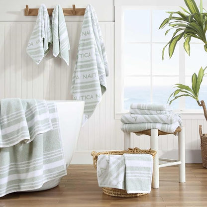 Nautica - Bath Towels, 100% Soft & Absorbent Plush Cotton Towels with Yarn Dye Loops, Medium Weight Bathroom Towels (Minera Greene, 6 Piece)