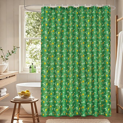 Green Floral Bird Shower Curtain 72x72, Hummingbird and Lemon Botanical Fabric Bath Curtains, Lightweight Quick-Dry Bathroom Decor Set with Hooks, Deep Green