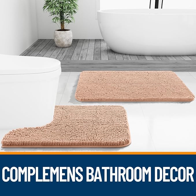 OLANLY Bathroom Runner Rugs 59x20, Extra Soft Absorbent Chenille Bath Rugs | Peach, Quick-Drying Rubber Backing, Machine Washable Long Bath Mat for Bathroom Floor, Tub and Shower, Home Decor Accessories