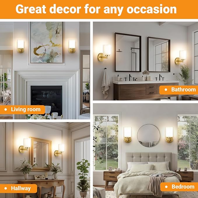 Battery Operated Wall Sconce Set of 2, Wireless Wall Sconce with Remote,10000mAh Rechargeable RGB Dimmable Bathroom Light Fixtures with Double Clear Glass Shade NOT Hardwired