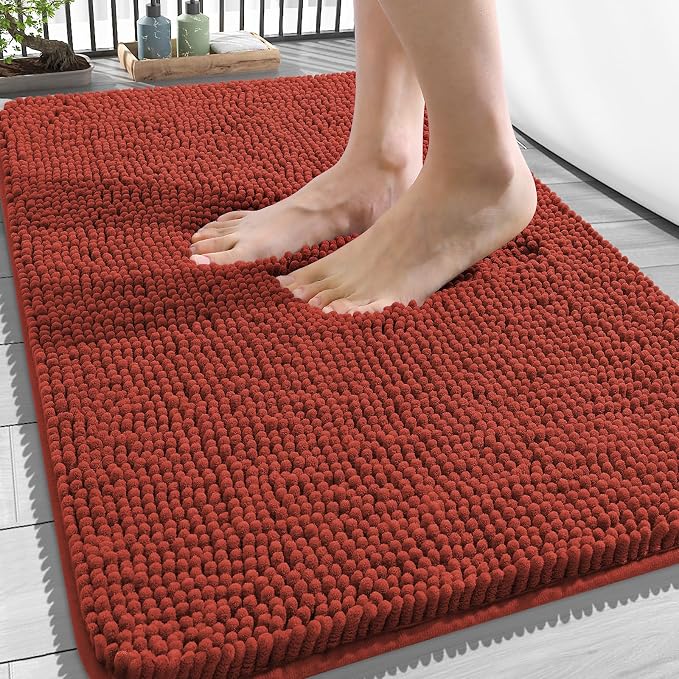 OLANLY Bathroom Rugs 34x21, Extra Soft Absorbent Chenille Bath Rugs | Rustic Terracotta, Quick-Drying Rubber Backing, Washable Bath Mat for Bathroom Floor, Tub and Shower, Home Decor Accessories