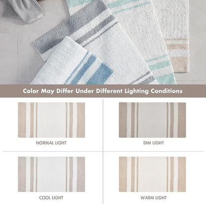 Madison Park Spa Cotton Bath Rug Absorbent Plush Striped, 24 x 72, Taupe | Soft Pile, Machine Washable, OEKO-TEX Certified