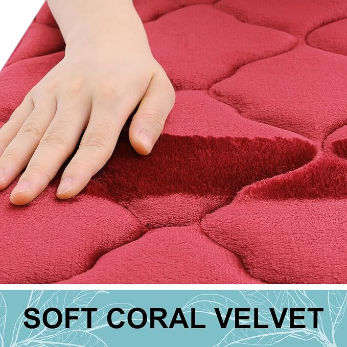 OLANLY Memory Foam Bath Mat Rug 44x24, Ultra Soft and Absorbent Bathroom Rugs, Non-Slip, Comfortable, Machine Washable Bath Carpet for Bathroom Floor, Tub, Shower and Home Decor Accessories, Red