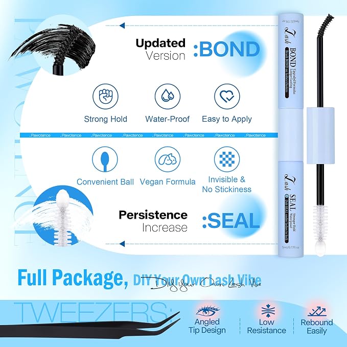 Lash Clusters Kit 40D 60D Lash Extension Kit 10-18mm Cluster Eyelash Extension Kit Individual Lashes 280pcs Eyelash Clusters with Lash Bond and Seal, Lash Tweezers for Self Use