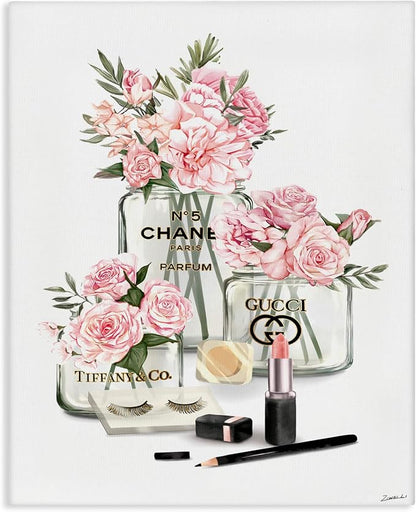 Pink Rose Florals Glam Fashion Jars, 16 x 20 Inch Canvas Wall Art | Stupell Industries · By Ziwei Li · Ready to hang · Elegant gift for glam decor · Made in USA
