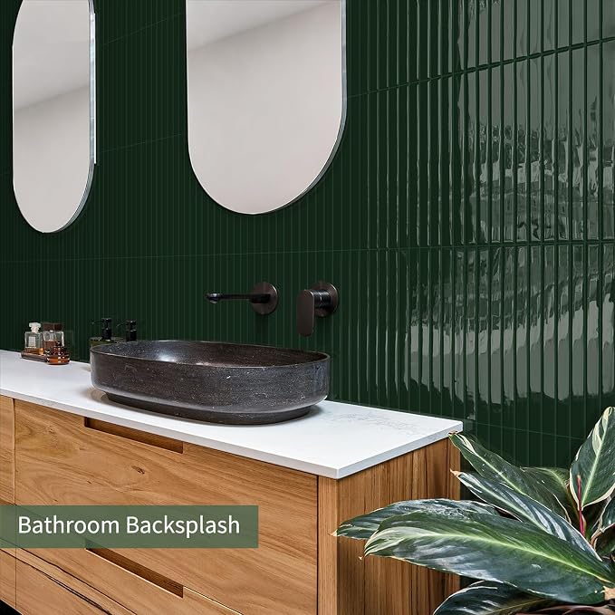 10-Sheet Upgraded Thick Peel and Stick Kitchen Backsplash Tiles | Waterproof Premium Self-Adhesive Wall Tile Stick on Backsplash for Kitchen,Bathroom and Fireplace(Green,12"×12")