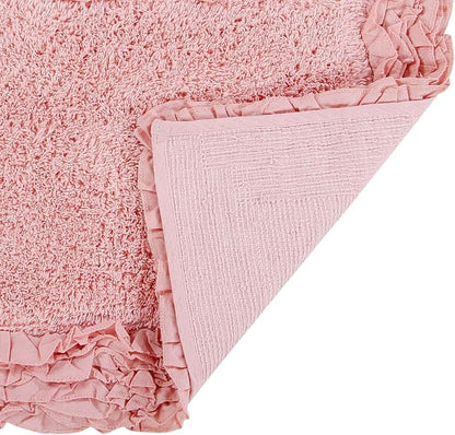 Better Trends Premium Bathroom 30” Round Mat 100% Cotton, Water Absorbent Non-Slip Backing, Machine Washable for Bathroom, Tub, and Shower Use, Pink Shaggy Border Collection