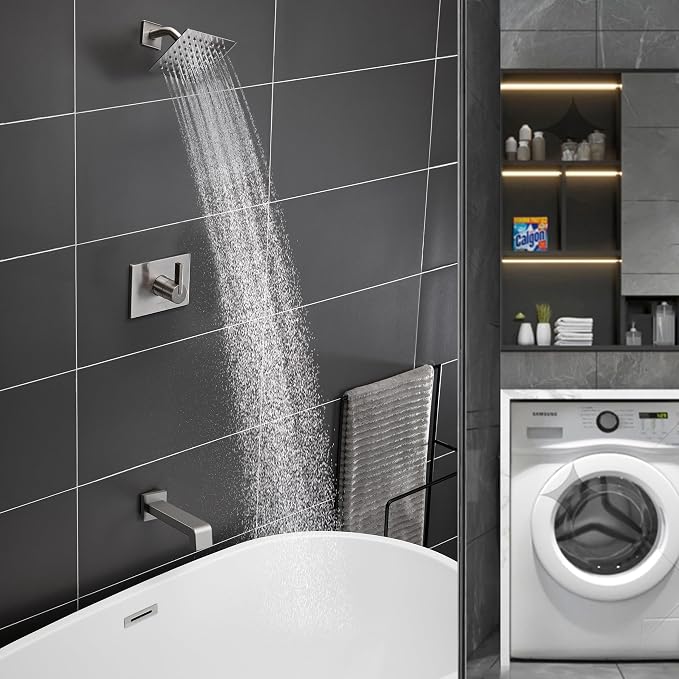 Tub Shower Faucet Set with 6 Inch Brushed Nickel Shower Head & Tub Faucet | Bathtub Shower System,shower faucet set,shower set, Tub Faucet Set,shower faucet,Brushed Nickel Shower Faucet Set