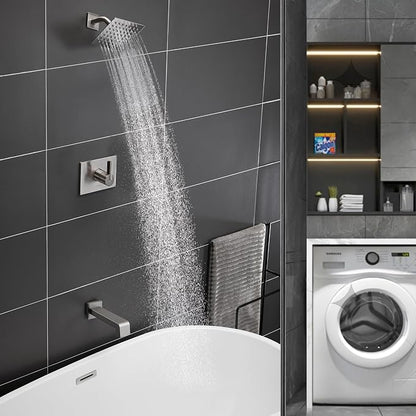 Tub Shower Faucet Set with 6 Inch Brushed Nickel Shower Head & Tub Faucet | Bathtub Shower System,shower faucet set,shower set, Tub Faucet Set,shower faucet,Brushed Nickel Shower Faucet Set