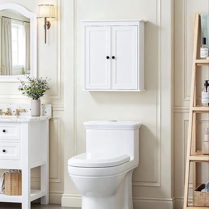 Spirich Bathroom Wall Cabinet, White Medicine Cabinet with 2 Doors | 2 Adjustable Shelves, Shaker Doors & Black Knobs, Compact Wall Storage for Bathroom, Kitchen & Laundry Room
