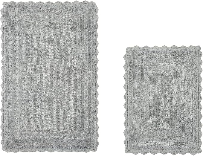 Better Trends Lilly Crochet Collection 100% Cotton 2 Piece Set (17" x 24" | 21" x 34") Bath Rug Set in Gray