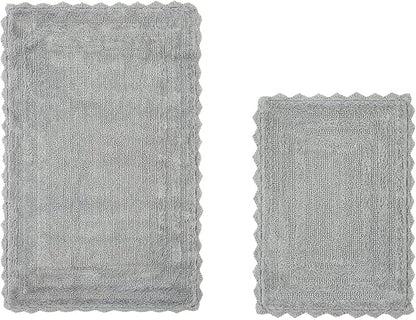 Better Trends Lilly Crochet Collection 100% Cotton 2 Piece Set (17" x 24" | 21" x 34") Bath Rug Set in Gray
