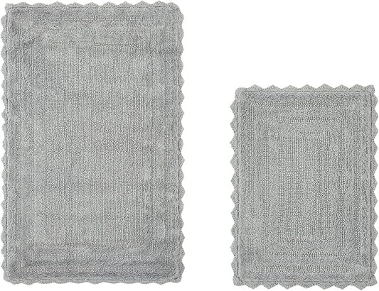 Better Trends Lilly Crochet Collection 100% Cotton 2 Piece Set (17" x 24" | 21" x 34") Bath Rug Set in Gray