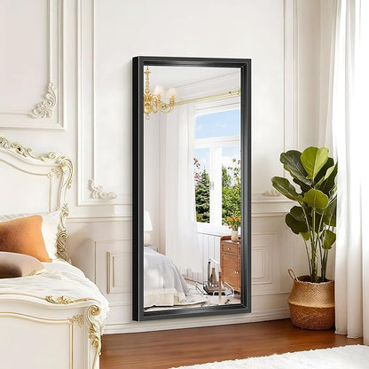Black Rectangle Mirror, 60 x 28 Inch Large Bathroom Mirrors for Over Sink, 0.6" Thickened Deep Frame, Rectangular Wall Mirror, Brushed, Tempered Glass, Antirust, Horizontally or Vertically