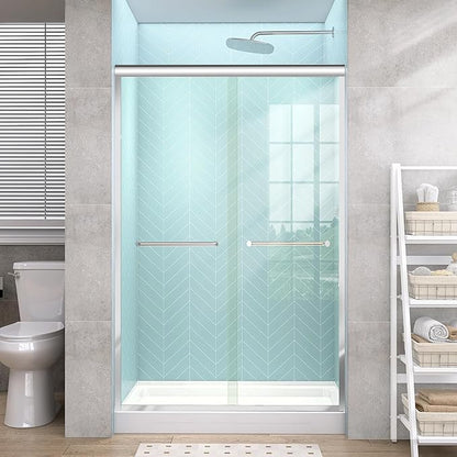 GETPRO Sliding Shower Door 44-48 in. W x 72 in. H Semi-Frameless Bypasss Double Sliding Glass Shower Doors,1/4 inch Clear Tempered Glass Door for Walk-in Shower Chrome