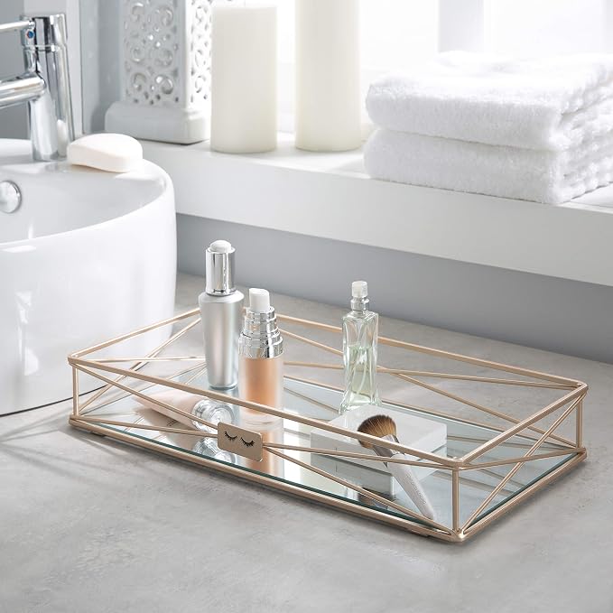 Gorgeous Mirrored, Perfect for Jewelry, Toiletries, Bathroom Organization, Perfume, Makeup, Décor, in Rose Gold Vanity Tray
