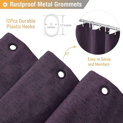 BTTN Purple Shower Curtain - Linen Textured Heavy Duty Waterproof Cloth Shower Curtain Set with 12 Plastic Hooks, Hotel Spa Luxury Simple Decorative Thick Fabric Shower Curtains for Bathroom - 72x72