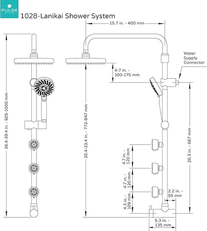 Lanikai Rain Shower Head with Handheld Spray Combo - 1028-BN, Brushed Nickel - 8" Rain Showerhead with Handheld Sprayer, 3 Spray Jets, 5-Function Rainfall Shower Head with Hose, 2.5 GPM