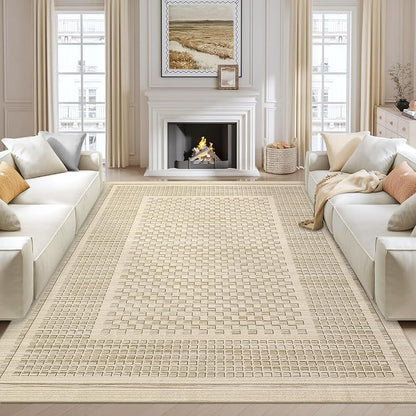 Washable Area Rugs 10x13 Rug for Living Room Modern Grey Rug Plaid Large Area Rug for Bedroom Decor Rustic Non Slip Throw Rugs Low Pile Stain Resistant Carpet for Office Dining Room 10'x13'