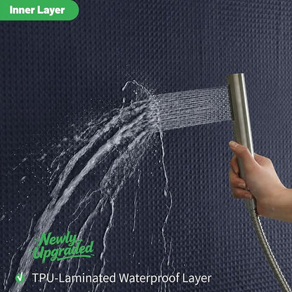eachope No Hook Waffle Shower Curtain, No Liner Needed,71x74 Inch,Navy Blue | 100% waterproof TPU-laminated backing, magnetic weighted hem, machine washable, shower curtain set for bathroom or hotel use