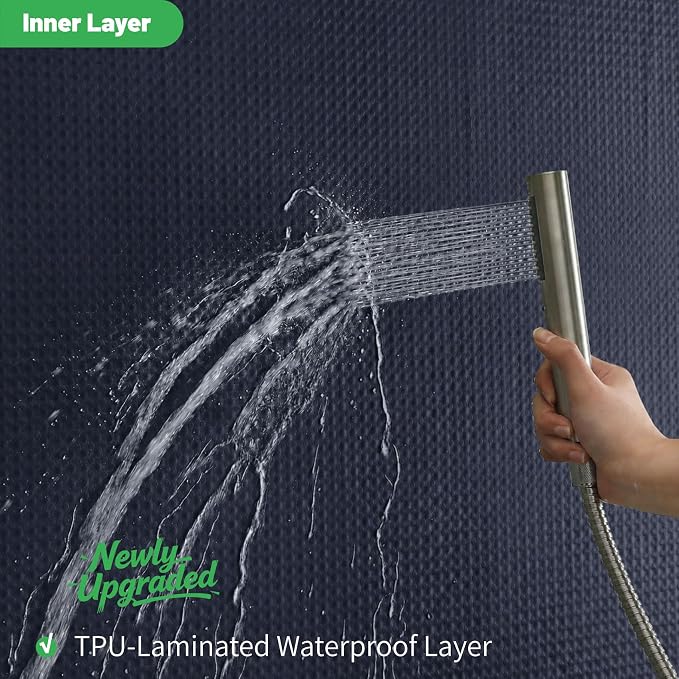 No Hook Waffle Shower Curtain, No Liner Needed, 71x86 Inch, Navy Blue | 100% waterproof TPU-laminated backing, magnetic weighted hem, machine washable, shower curtain set for bathroom or hotel use
