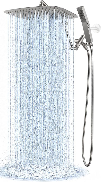 G-Promise All Metal 14 Inches Rainfall Shower Head with Handheld Combo | All Metal, Built to Last, Easy Install, Adjustable Height & Angle for All Heights, Extra Long Hose, Modern Upgrade